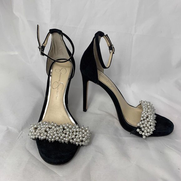 Jessica Simpson Shoes - Jessica Simpson Women's Rusley Heels Size 8M Platform Sandal Pearls Suede Black